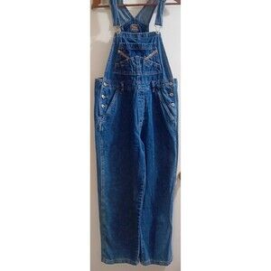 Route 66 Vintage Denim Overalls: Faux Leather Accents, Men's Medium